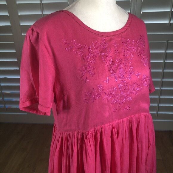 Vtg Real Comfort Chadwick 90s Bright Pink Rayon Cotton Dress 8P Embroidered 90s - Picture 6 of 12